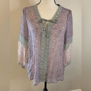 Gypsy 05 silk top boho pastel multicolored semi sheer long sleeve SZ XS